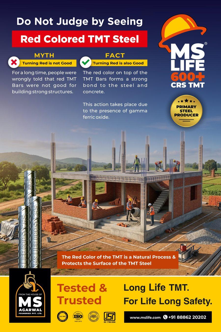 MS Life poster on the red colour of TMT bars