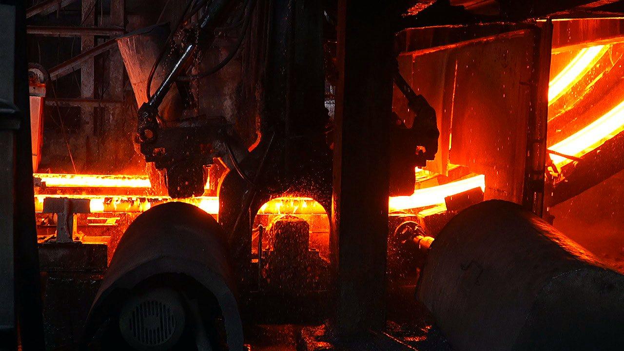 Molten steel being tapped in the steel melting shop